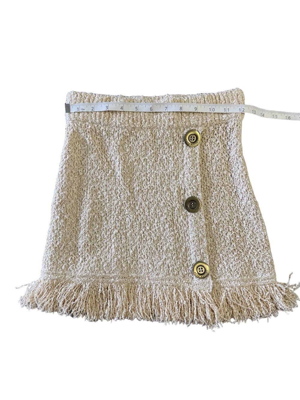 Asta Resort Fringed Bouclé Mini Skirt in Cream